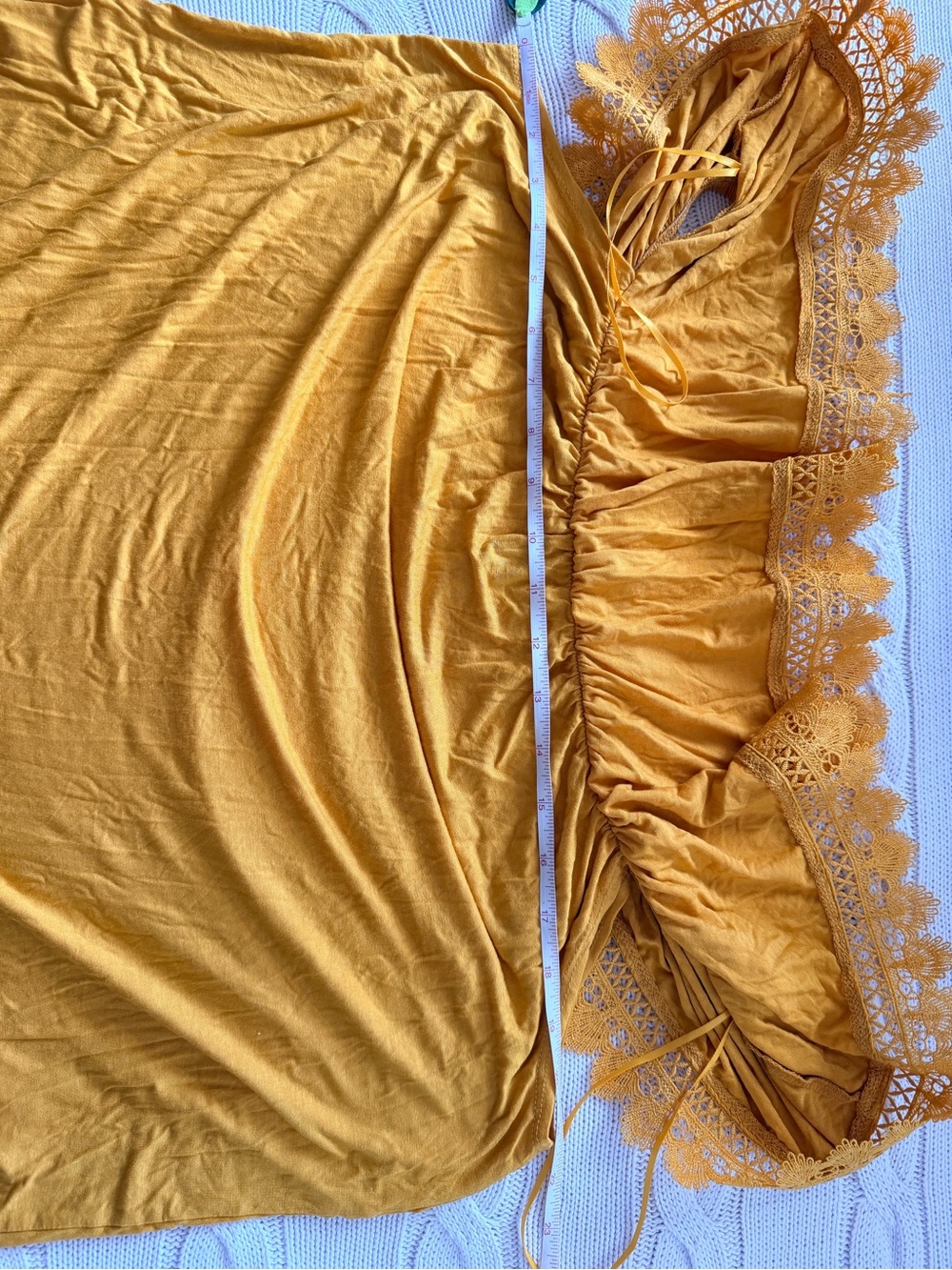 Women's Mustard Yellow Off-Shoulder Lace Trim Top Size 0XL - Picture 11 of 12
